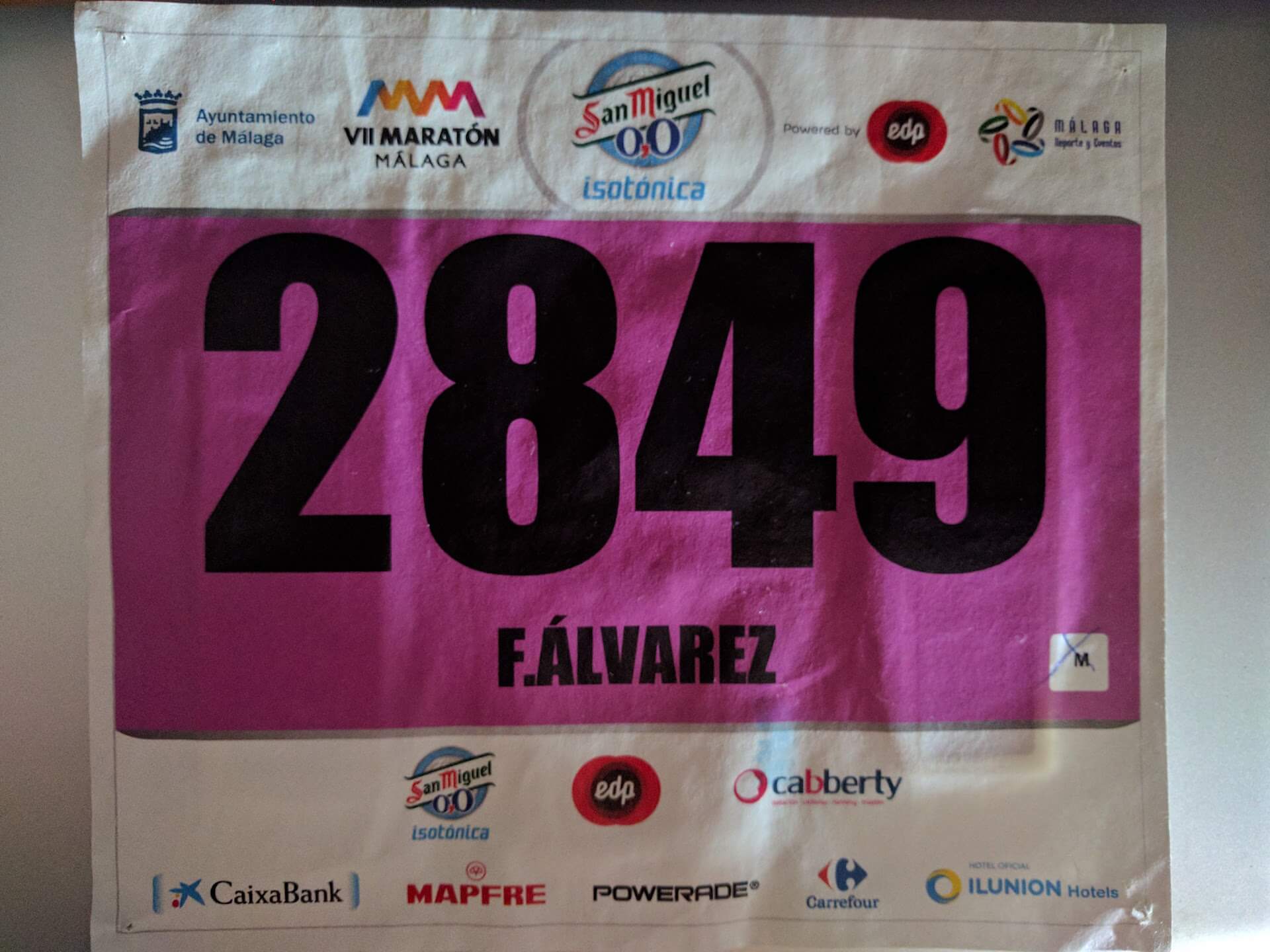 Mi dorsal de la maratón de Málaga 2016