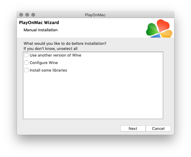 PlayOnMac - opciones previas a la instalación