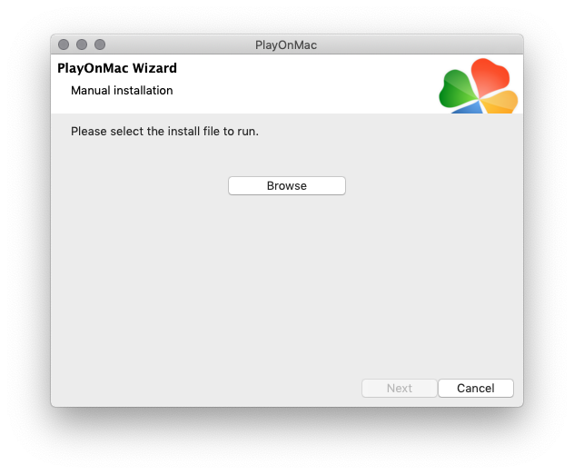 PlayOnMac - selección del fichero de instalación